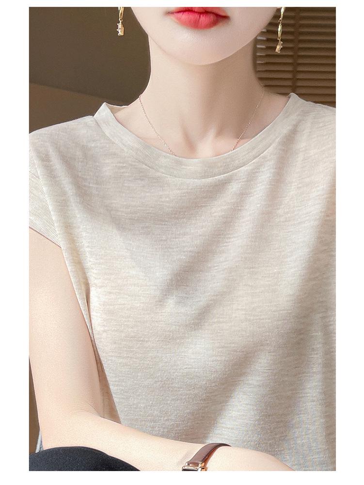 Женский трикотажный топ из лиоцелла и тенселя с круглым вырезом и короткими рукавами — легкий, дышащий, универсальный, летний стиль