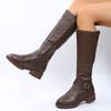 Vintage Brown Women Knee High Boots Big Size Low Heels Platform Long Boots Autumn Winter Pu Leather  Women Warm Booties