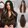 Женский длинный темно-светло-коричневый натуральный волнистый парик с омбре без челки, натуральный волнистый парик из синтетического волокна