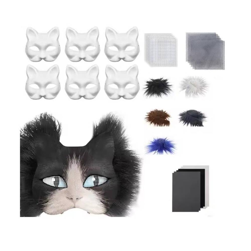 DIY Therian Mask Kit with Felt Fabric Sheet Plush Faux Fur Eye Mesh Blank Cat Mask Blank Animal Dress Up Mask for Boys Girls