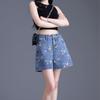 Женские джинсовые шорты, летние модные тонкие шорты с высокой талией и принтом, простые свободные повседневные спортивные велосипедные шорты с широкими штанинами