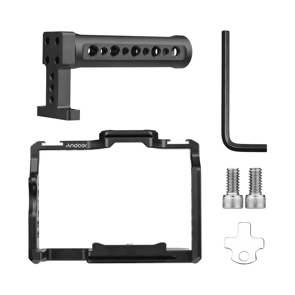 Andoer Camera Video Cage + Top Handle Kit Aluminum Alloy with Dual Cold Shoe Mounts Numerous 1/4