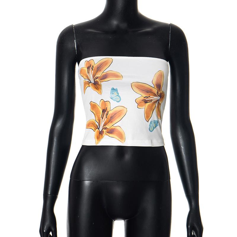 Укороченный топ с цветочным принтом в американском стиле - Женская летняя коллекция 2024