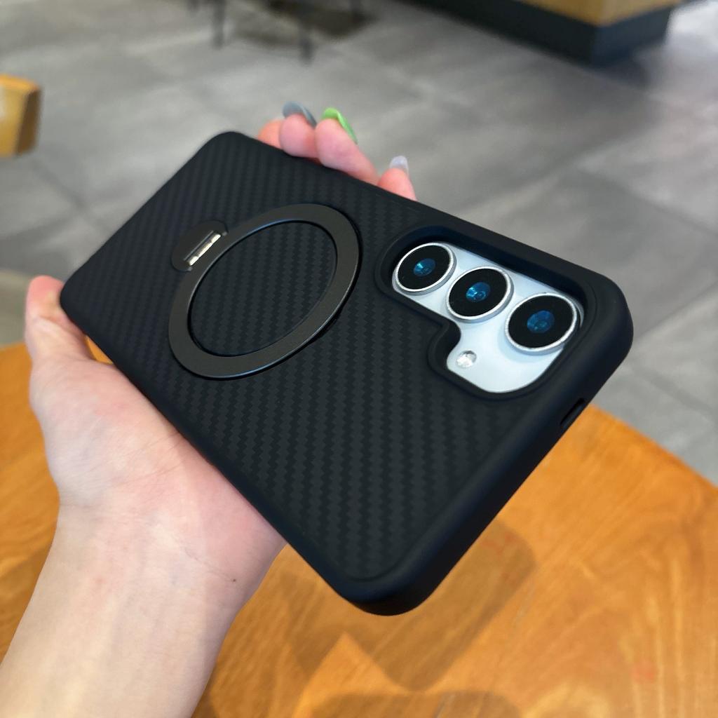 Applicable to Samsung S26Ultra mobile phone case carbon fiber magnetic rotating bracket S25 + Kevlar anti-drop protective case