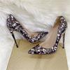 Brown Patent Leather Leopard Print Plus Size Women's Single Heel Shoes, Color Blocking Temperament High Heels