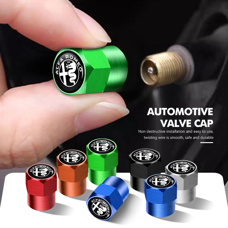 4pcs Car Wheel Tire Valve Protection Cap Tyre Dust Cover For Alfa Romeo GT Stelvio F1 Brera Volante Tonale Gloria Disco ze2
