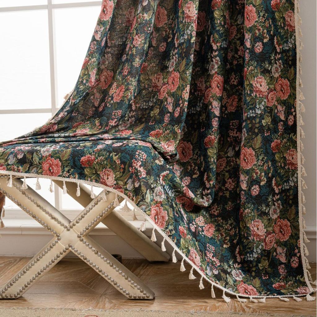 Французские шторы готовые жаккардовые оранжевый цветок шторы с бахромой полузатемняющие гостиная классические утолщенные