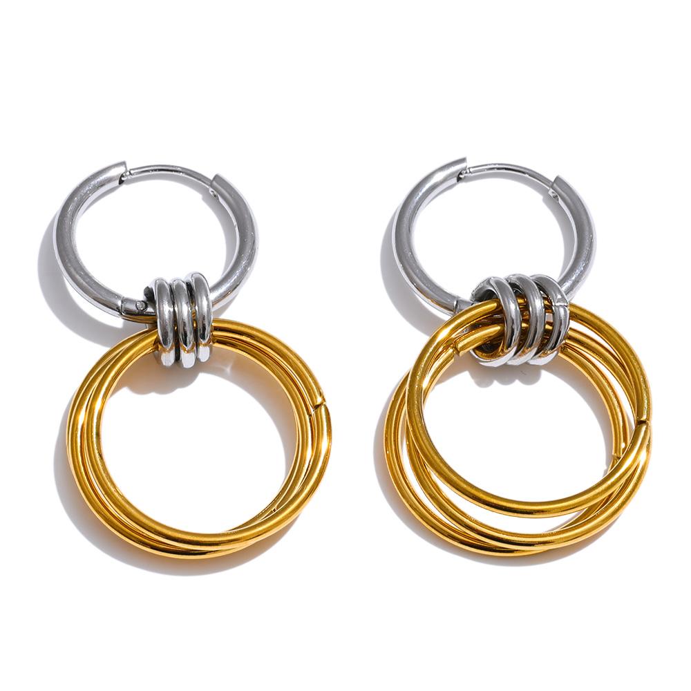 Eetit Отличительные повседневные серьги-подвески с двойным круглым элементом из нержавеющей стали для всех случаев, устойчивые к потускнению, универсальные, модные украшения