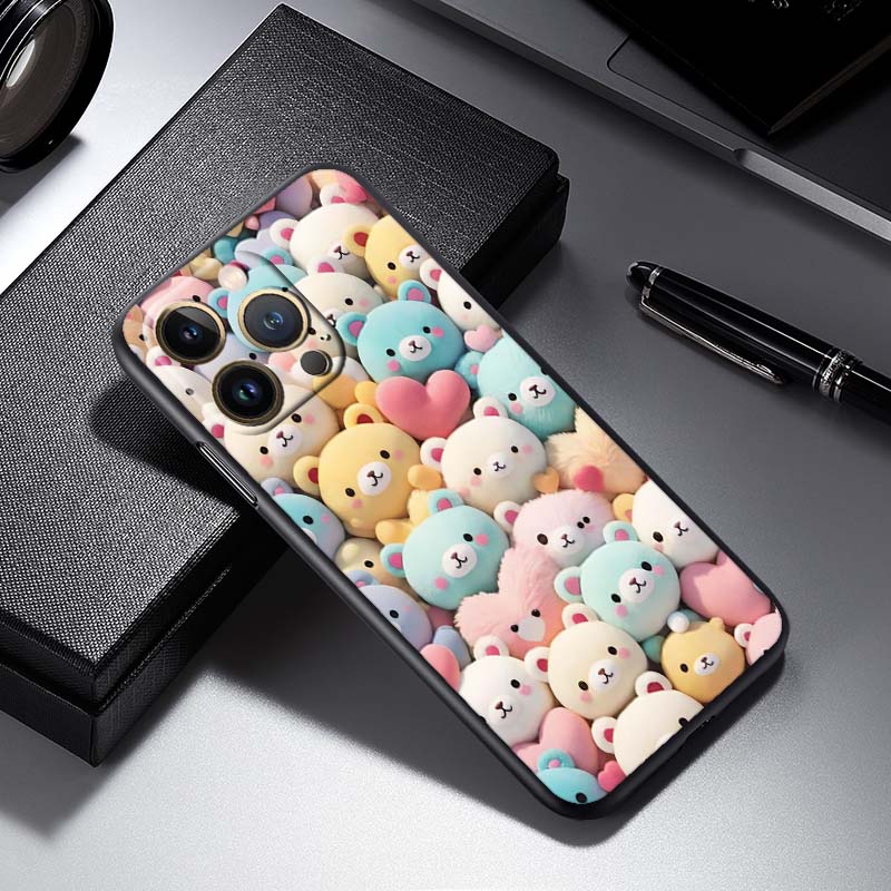 Мультяшные Животные Милый Чехол Для Телефона Для Apple iPhone 17 16 16E 15 14 13 12 11 Pro Max Plus Черный Мягкий Силикон
