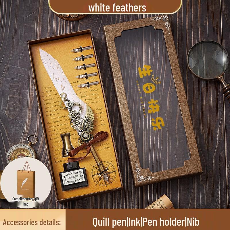 European Steampunk Quill and Ink Set with Wax Seal - Retro Fountain Pen Gift Box for Birthdays