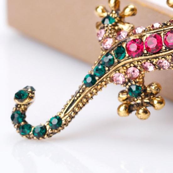 Retro Lizard Gecko Shape Brooch Shining Rhinestones Inlaid Pin Faux Silk Shawl Buckle Dress Badge Outfit Accessories