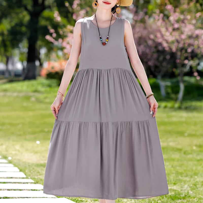 Плюс Размер Элегантное Женское Летнее Платье Повседневное Свободное Длинное Платье Без Рукавов Женская Винтажная Одежда