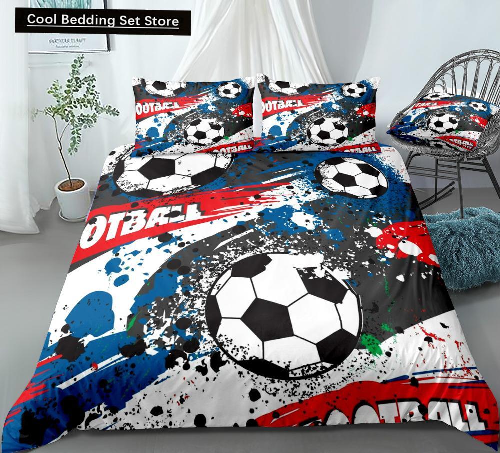 Футбольный Постельный Комплект С Принтом Наволочка Пододеяльник Футбольные Пододеяльники Домашний Текстиль Размер Квин Кинг Спортивная Тематика Пододеяльник