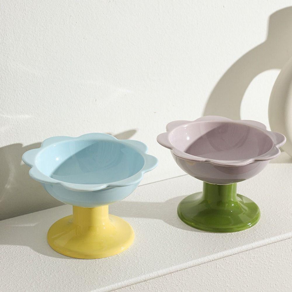 With Flower Design Cat Bowl Ceramic Dog Food Feeding Basin Pet High Foot Bowl  Kitten Puppy