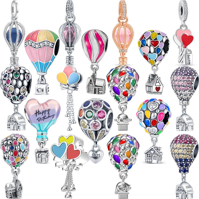 925 Серебряных Красочных Воздушных Шаров Дом Сердце Подвески Для Мальчиков Девочек Классические Бусины Подходит Подвески Браслет Ювелирные Изделия