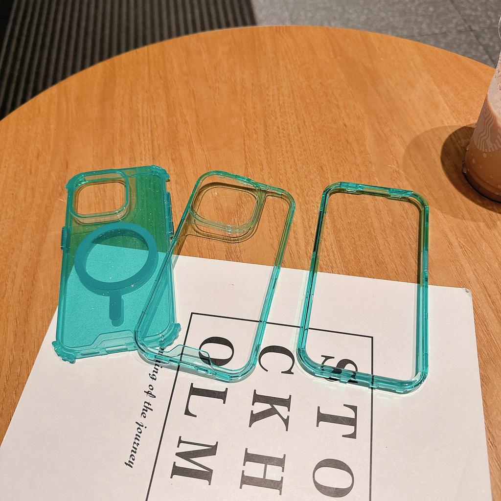 For IP16promax Second Generation Magnetic Colorful Three-in-one PC Upper and Lower Cover + TPU Plus Glitter All-inclusive Mobile Phone Case