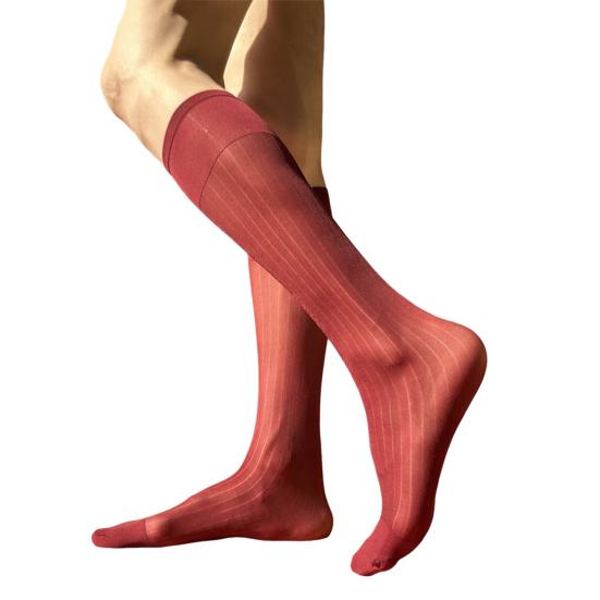 Мужские повседневные деловые носки средней длины, широкие полосатые нейлоновые чулки, формальные костюмные прозрачные тонкие носки из искусственного шелка