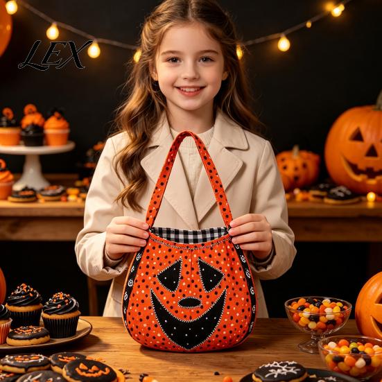 Holiday Candy Storage Bags Halloween Trick?or?Treat Tote Bag, Pumpkin Ghost Face Handbag, Cute Festival Gift Pouches Reusable Goodie Bag for Kids