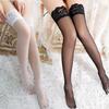 Bright Love Lace Thigh-High Fishnet Stockings - Black Silk Open Crotch A25