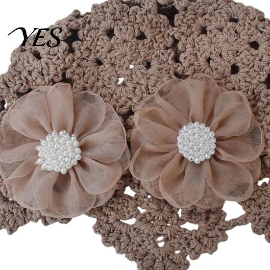 Cotton Bucket Hat Knitted Hat, Breathable Hollow Crochet 3D Retro Style Flower Embellishment Casual with Faux Pearl Stamens Spring Summer Headwear