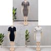 Vintage French Style Knit Dress With Puff Sleeves For Summer Casual Wear