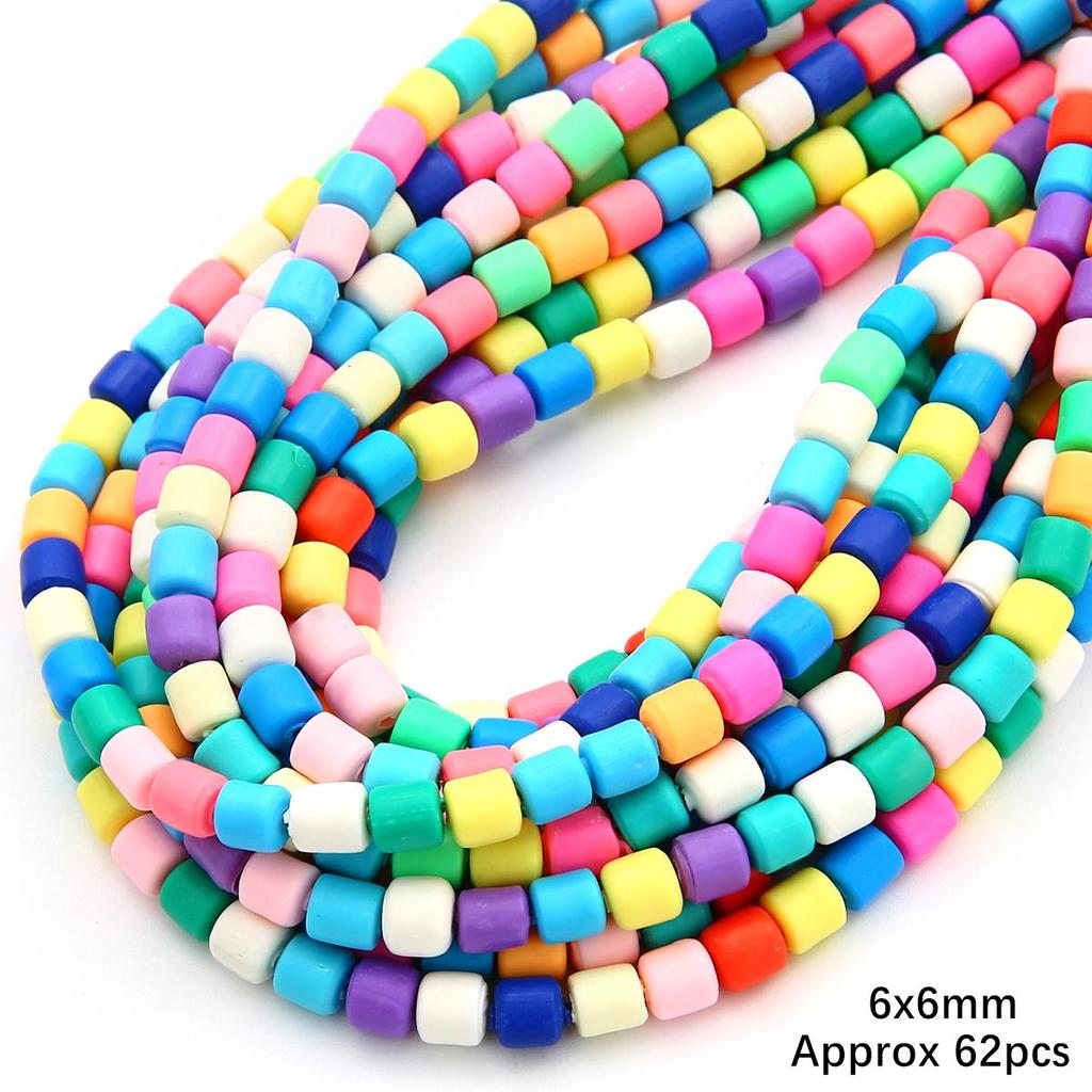 60pcs/Bag 6x6mm Flat Round Cylinder Polymer Resin Clay Beads Loose Spacer Handmade Beads For DIY Jewelry Making Bracelets Necklaces Crafts 38cm/15