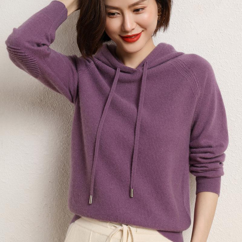 INDFS Женская мода повседневная осень-зима однотонный принт длинный рукав с капюшоном свитера