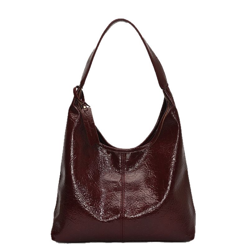 Retro Soft Leather Large-capacity Tote Bag Women's 2025 New Casual Simple Commuter Single Shoulder Underarm Bucket Bag