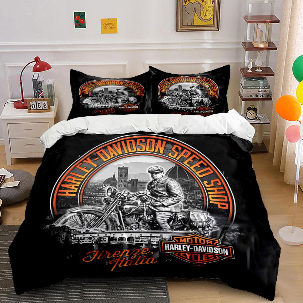 Motorcycle, rider, cityscape, text. Bedding sets Duvet cover sets Duvet covers Pillowcases(1*Duvet Cover 2*Pillowcases without duvet insert)