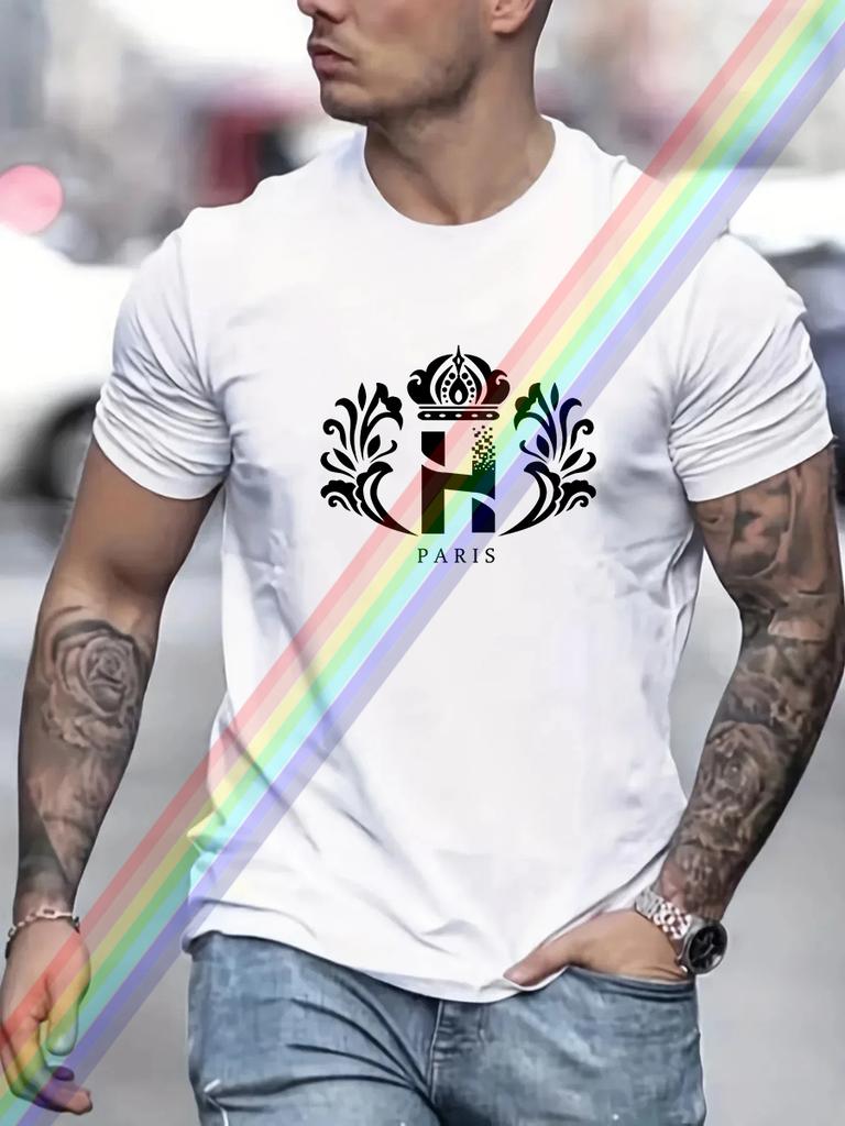 Black and White Letter H Print T Shirt For Man Summer Vintage Unisex Oversized T-shirt Y2k Tops Short Sleeve Men's