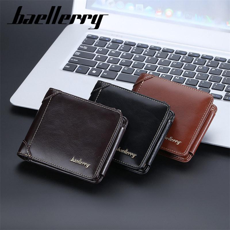 Baellerry Men Short Wallets Fashion Design Artificial Leather Trifold Wallet Business Vintage Card Holder Purse