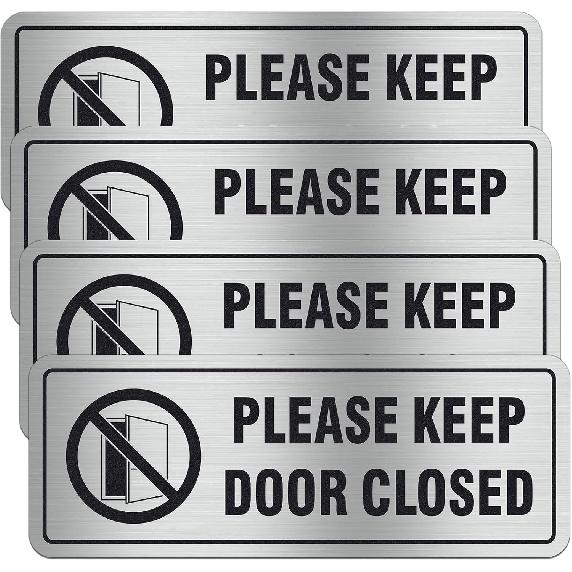 4 Pack- Please Keep Door Closed Signs Self-Adhesive, 8x3Inch Acrylic Keep Door Closed Sign for Business Store, Shop, Cafe, Office, Restaurant