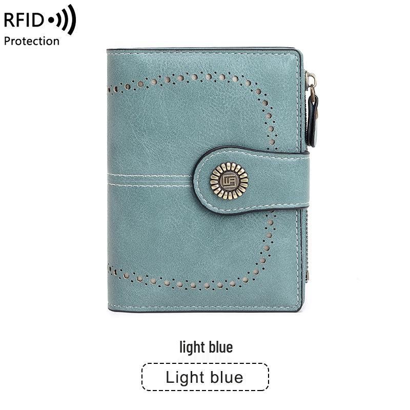 Women's RFID Anti-theft Leather Wallet: Multi-card Slot, Buckle & Zipper - European & American Fashion