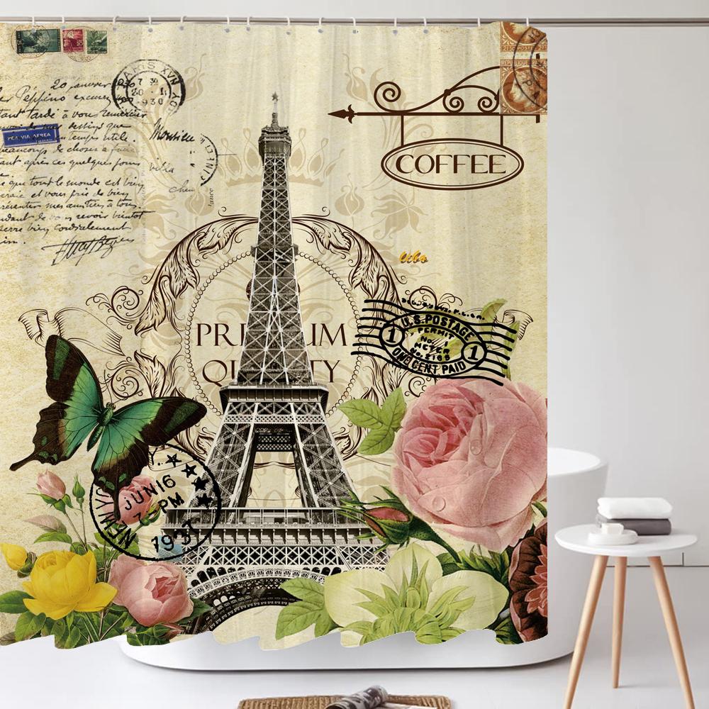 Watercolour FlowersLeaves Shower Curtain Morden Art Floral Waterproof Fabric Bathroom Curtains Room Decor Curtain With Hooks