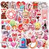 50 PCS Valentine Waterproof Stickers - Sweet Decals for Water Bottle, Suitcase, DIY Gifts