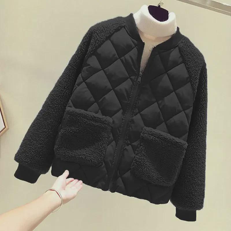 «Женская зимняя куртка-пуховик в корейском стиле 2022 года — большой размер, свободный крой, толстая искусственная овечья шерсть»
