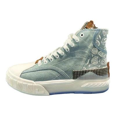 Li Ning Wei Wu Cashew Flower Повседневные высокие кроссовки для скейтбординга Женские кроссовки для скейтбординга Джинсово-синие AGCR216-1