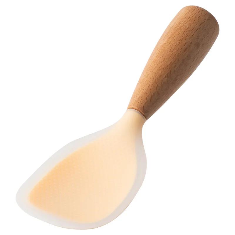 Creative Vertical Silicone Rice Spoon High Temperature Resistant Wooden Handle Non-stick Rice Spoon Household Rice Cooker Spoon