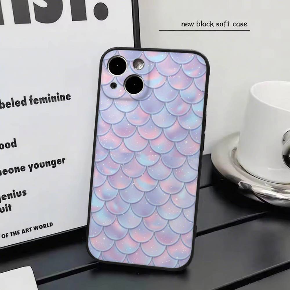 Чешуя русалки для iPhone 15 16 14 Plus 13 12 11 17 Pro Max 17 Air Черный Мягкий Чехол для Телефона