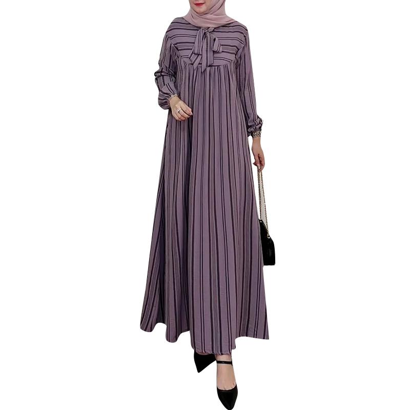 ZANZEA Женское повседневное платье с длинным рукавом и круглым вырезом в полоску с принтом