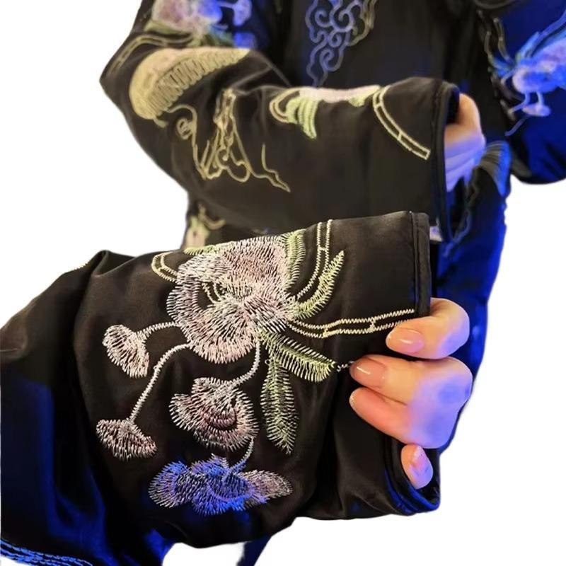 50см/100см*130см Бархатные жаккардовые ткани с вышивкой и цветочным узором черного цвета для шитья платья ципао