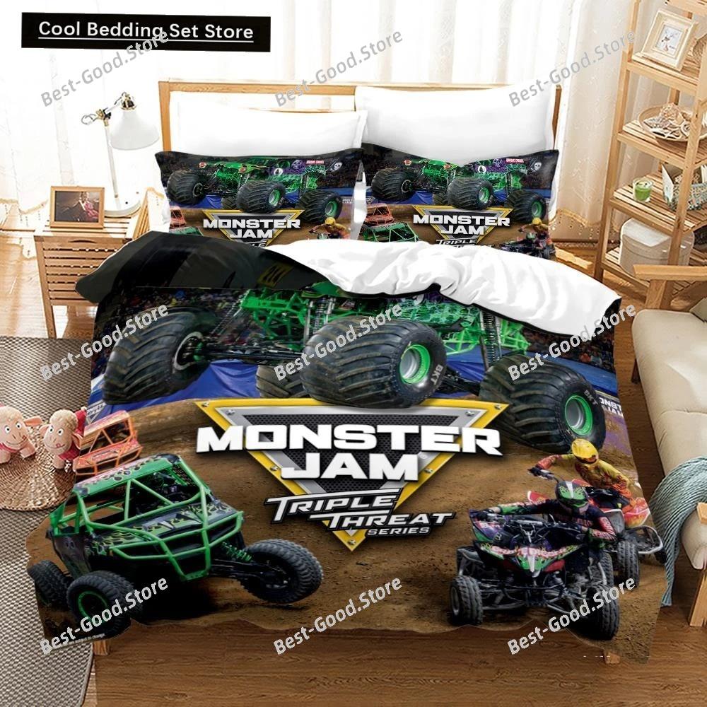 3D Принт Аниме Monster Jam Постельное Белье Односпальный Полуторный Двуспальный Кингсайз Комплект Постельного Белья Monster Jam F1 Подростковая Спальня Комплекты Пододеяльников