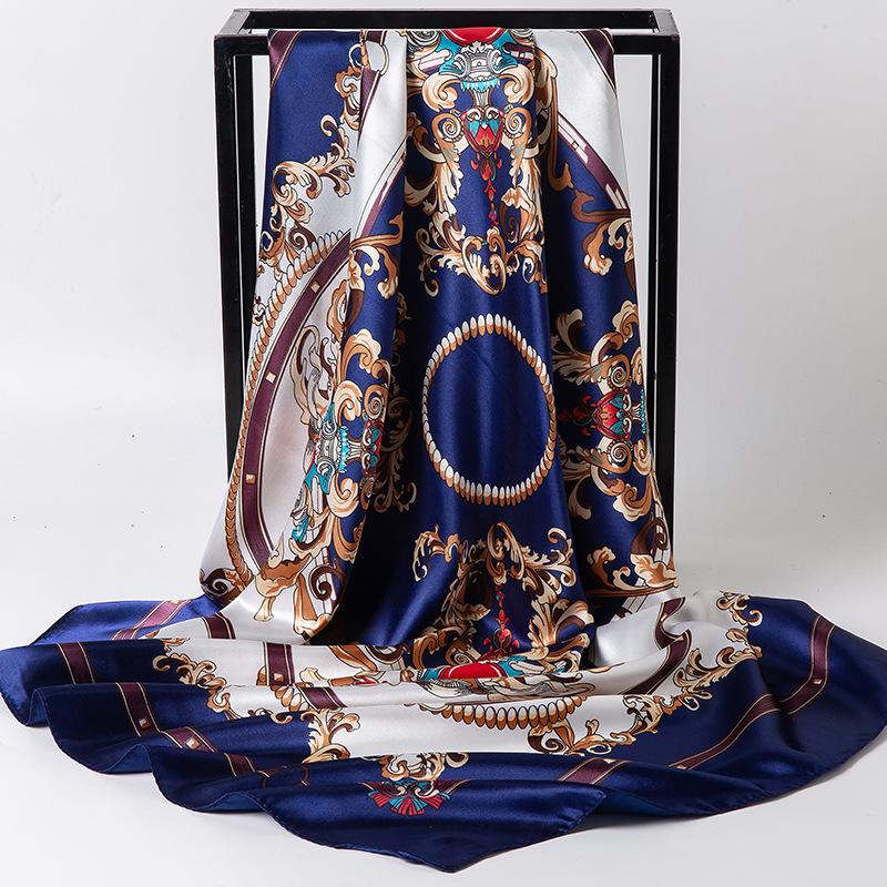 Spring/Summer New Women'S Silk Scarf 90 * 90cm Simulated Silk Twill Square Scarf Fashion Printed Large Square Scarf Professional Scarf