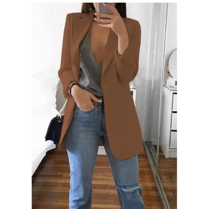 Плюс Размер Блейзер Женская Одежда Повседневный Кардиган Осень Зима Пальто Однотонное Большое Верхнее Пальто Пиджак С Отворотом