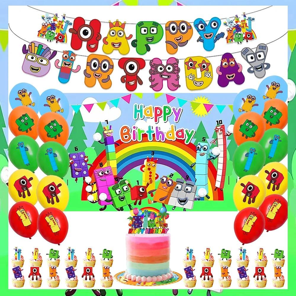 Cartoon Colorful Squares Theme Birthday Party Decorations Rainbow Characters Party Supplie Plates Tablecloth Banners Baby Shower