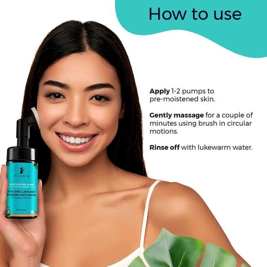 Пенящееся средство для умывания лица с вулканическим пеплом Pilgrim Korean Volcanic Lava Ash со встроенной щеточкой для глубокого очищения | Корейские средства по уходу за кожей | Для мужчин и женщин | 120 мл