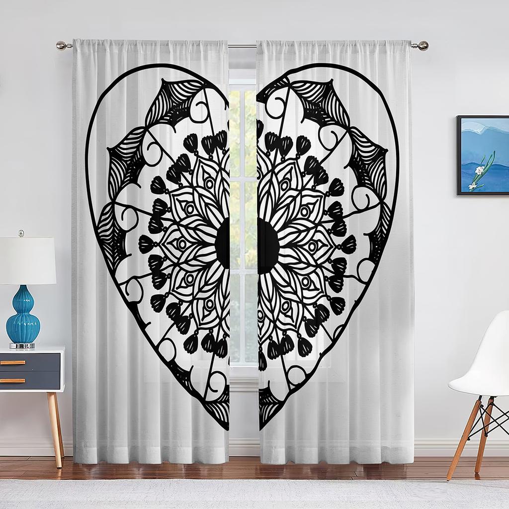 Мандала желтые цветы яркий геометрический узор прозрачные вуалевые шторы для гостиной спальни окна прозрачные тюль шторы