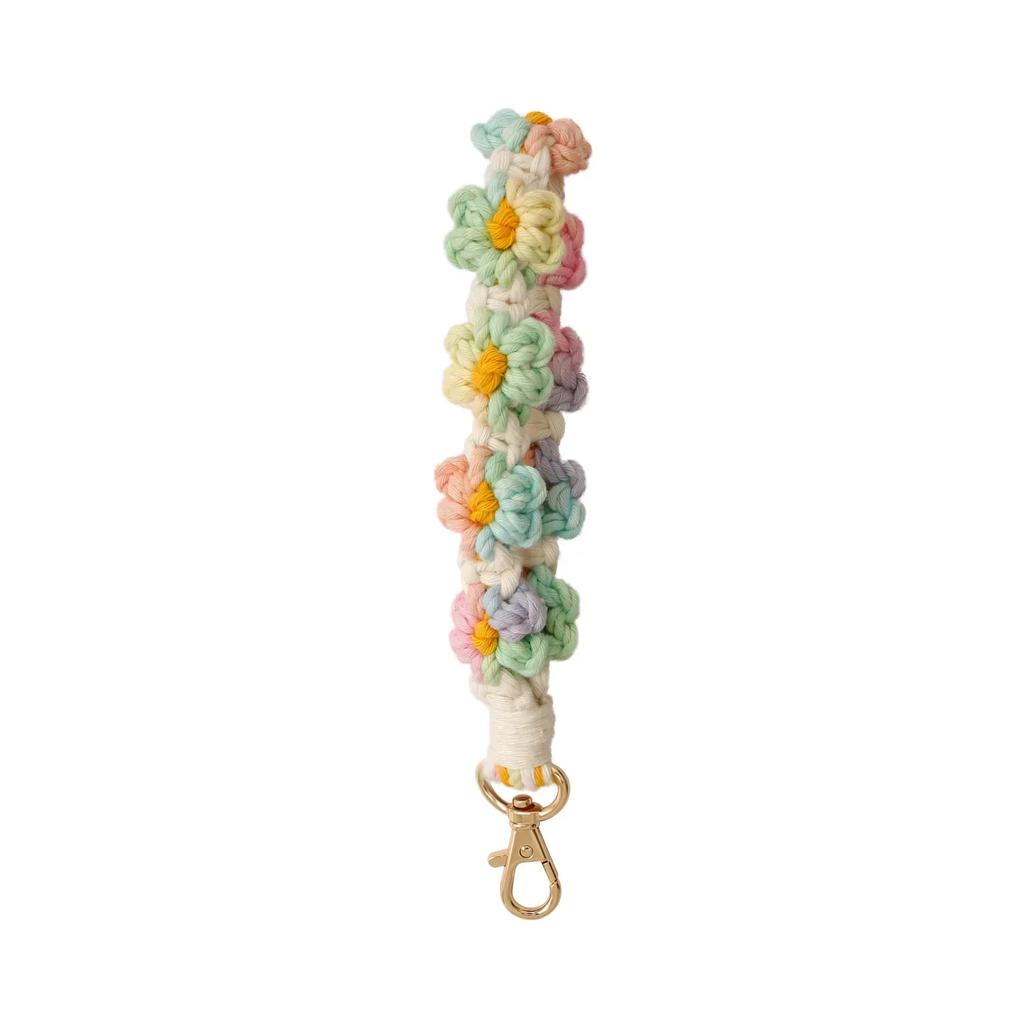 1pc Daisy Flower Key Chain Ins Explosive Style High-End Diy Hand-Woven Wrist Key Ring Bohemian Style Car Keychain Bag Pendant