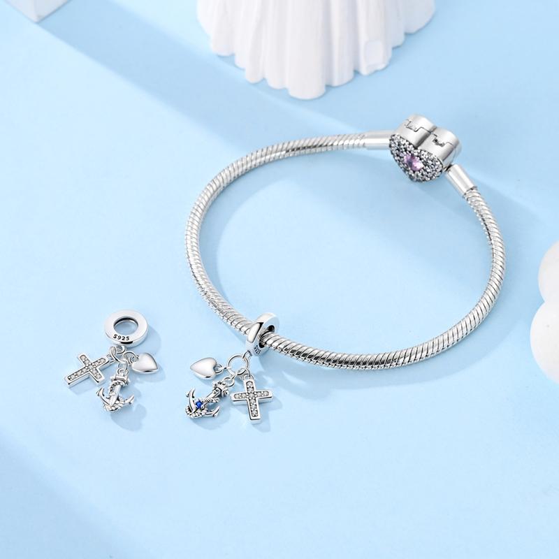 Original Charms Copper Boat Sight Heart-Shaped Crucifix Pendants Fit Plata Bracelets For Women Jewelry Making Fine Gifts
