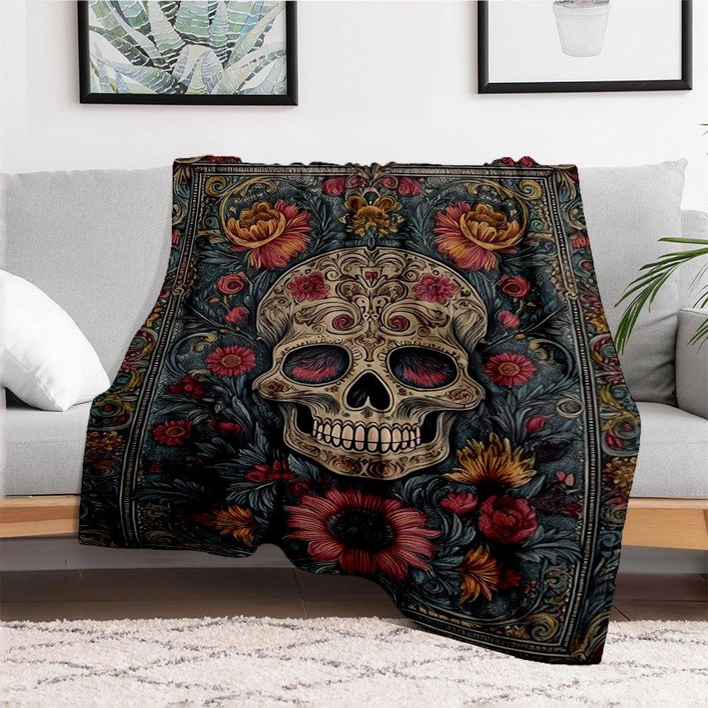 Day of the Dead Sugar Skull Art PrintBlanket Flannel Throw Blanket for Sofa, Bed, Travel, Camping, Office, Couch, Chair, And Bed Gift for Ch